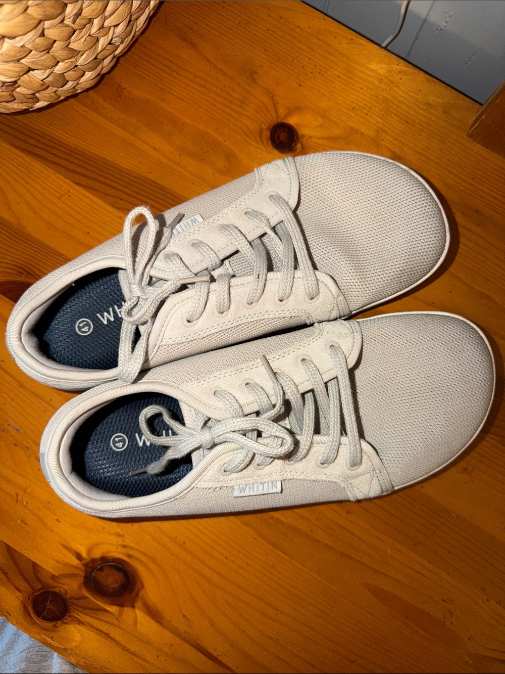 WHITIN Light Gray Knit Lace-Up Barefoot Wide Tow Box Sneakers - Picture 2 of 6